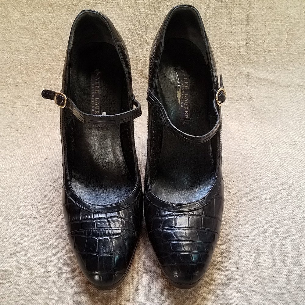 Ralph Lauren Collection Crocodile/Alligator Mary Jane Heels Shoes~Black Genuine - Picture 2 of 11